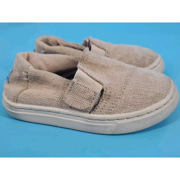Toms  Toddlers Canvas Sneakers Shoe  Sz 8 Hook Loop Tan Fabric Unisex - Picture 2 of 11